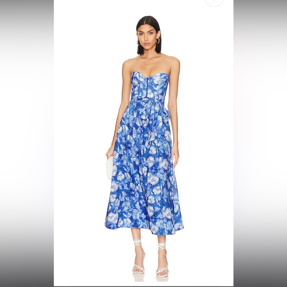 Bardot Vibrant Floral Midi Dress in Blue Floral Sz 2